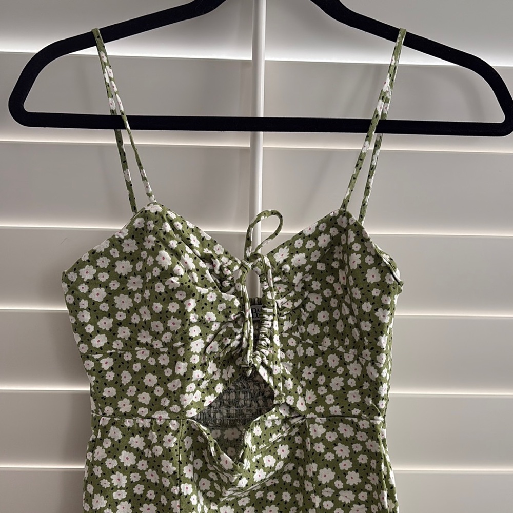 Zara Green Floral Spaghetti Strap Dress - L